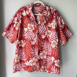 Aloha Republic Hawaiian Print Rust Color Button Down Shirt, Mens XL